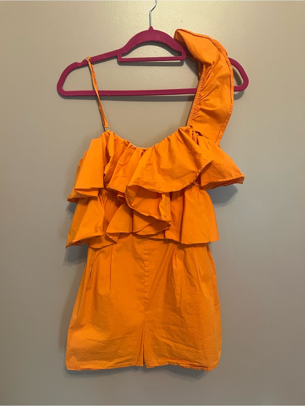 One-Shoulder Orange Ruffle Romper